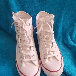 Converse White High-Top Sneakers with Red Trim